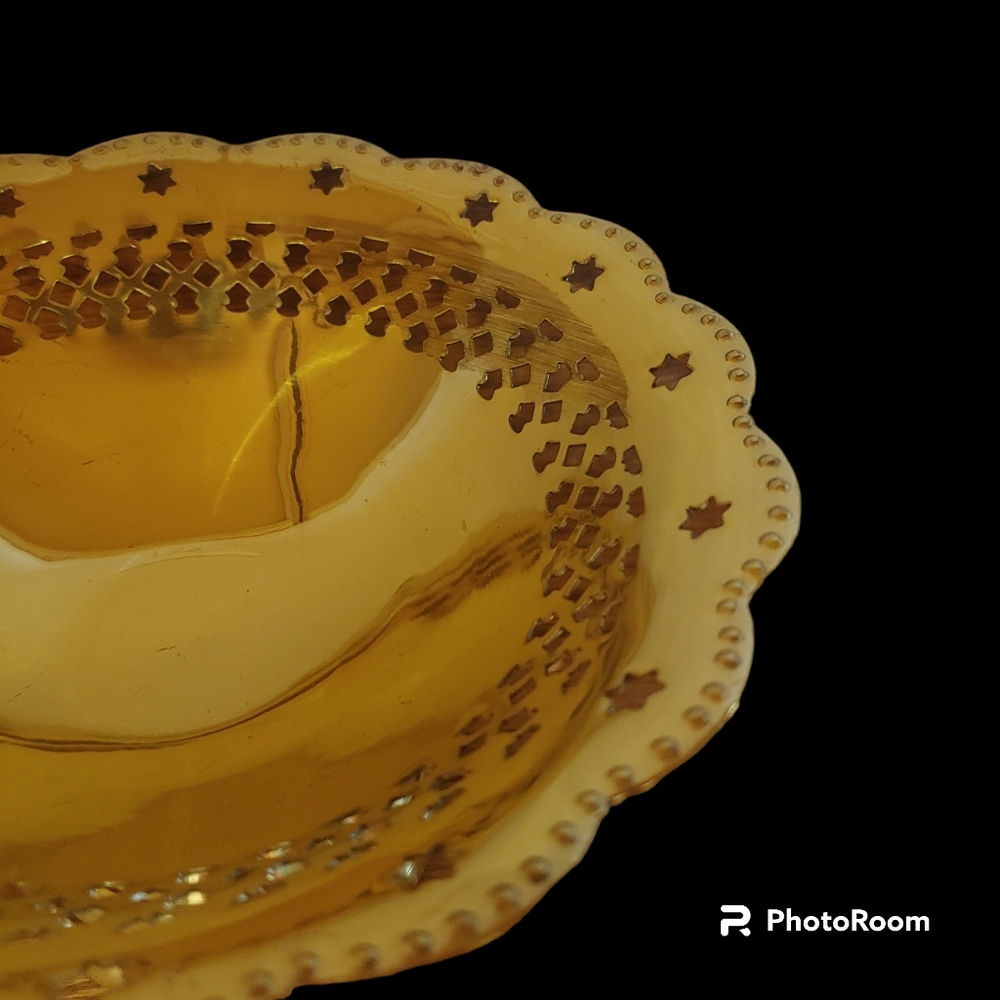 Brass Pedestal Trinket Dish Bowl Cut Out Stars Decor Whimsigoth